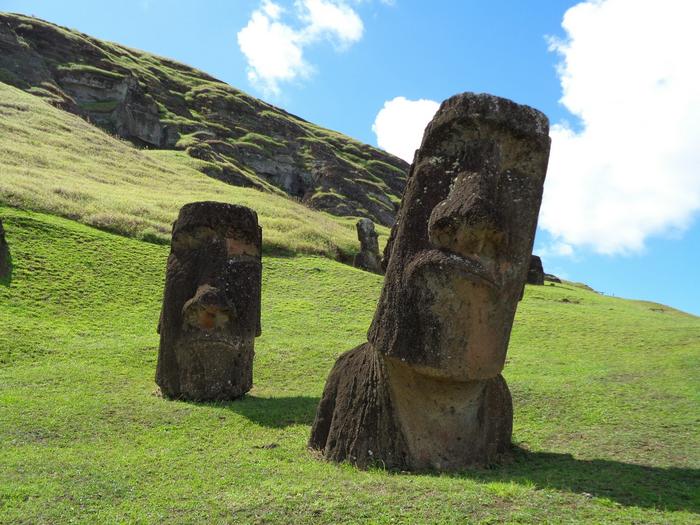 Hundreds of huge stone statues known as moai built by earlier residents are taken by some as evidence of a onetime much larger population. Photo by Stephanie Morcinek