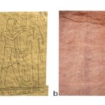 ArchCUT3-D rock engraving Annotated 3-D model (a); photograph (b). Annotation based on the analytical study of the micromorphology. Credits: Liron Narunsky