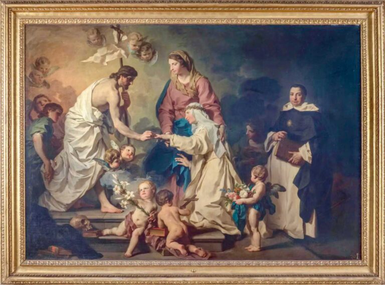 Mariage mystique de sainte Catherine de Ricci Pierre Subleyras Pierre Subleyras (Saint-Gilles-du-Gard 1699 – Roma 1749) Sposalizio mistico di Santa Caterina de’ Ricci 1746 Olio su tela cm 75 x 250