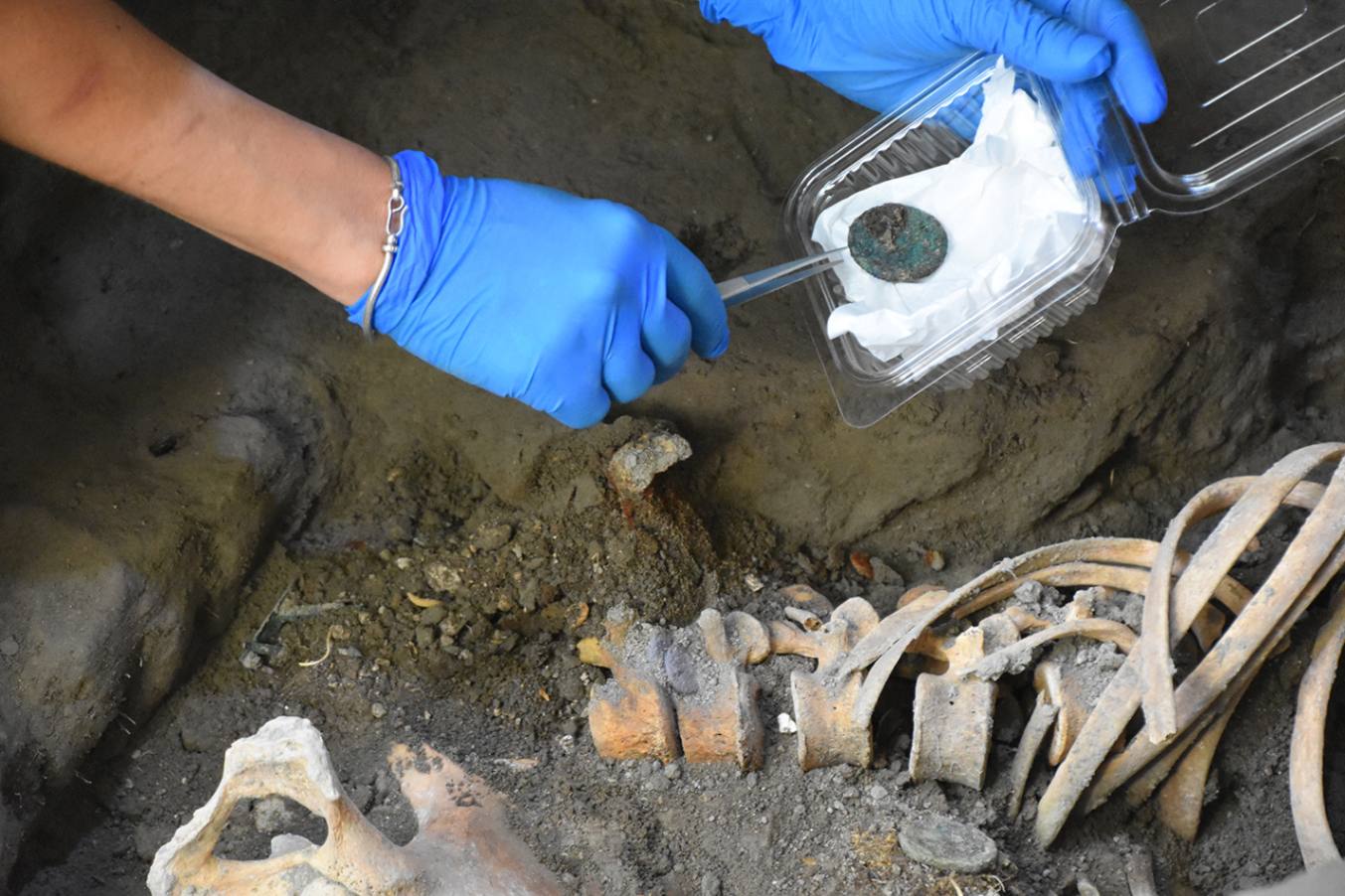 Pompei: un uomo e una donna con un piccolo tesoro di monete e monili preziosi, vittime dell’eruzione, ritrovati nella Regio IX, Insula 10