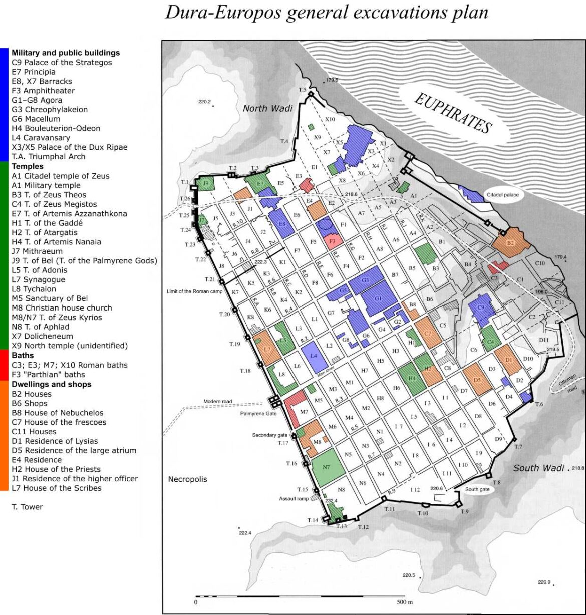 Dura-Europos general excavations plan: the domus ecclesiae is at M8-A. Credits: picture by Artem.G, CC BY-SA 4.0