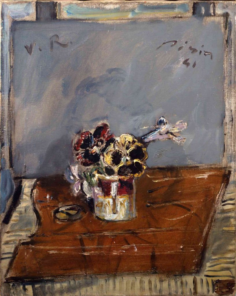 Filippo De Pisis Ferrara, 1896 - Milano, 1956 Natura morta con seggiole e viole (Natura morta con le viole), 1941 Olio su tela Legato di Alberto Rossi, Torino, 1956 P/1447