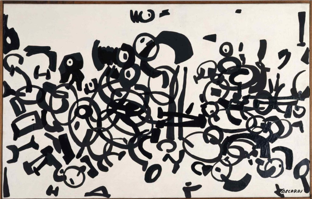 Carla Accardi Trapani, 1924 - Roma, 2014 Arciere su bianco, 1953 Smalto e cementite su tela Fondazione per l’Arte Moderna e Contemporanea CRT - in comodato alla GAM - Galleria Civica d’Arte Moderna e Contemporanea di Torino CRT/2