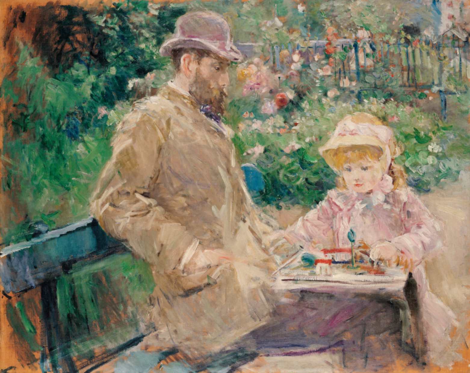 Berthe Morisot Eugène Manet e sua figlia nel giardino di Bougival 1881 Olio su tela Parigi, musée Marmottan Monet, legs Annie Rouart, 1993. lnv. 6018