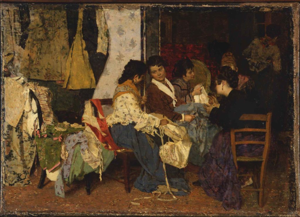 Giacomo Favretto Venezia, 1849 - 1887 In sartoria (rammendatrici), 1878 Olio su tela Legato di Ettore De Fornaris, Torino, 1978