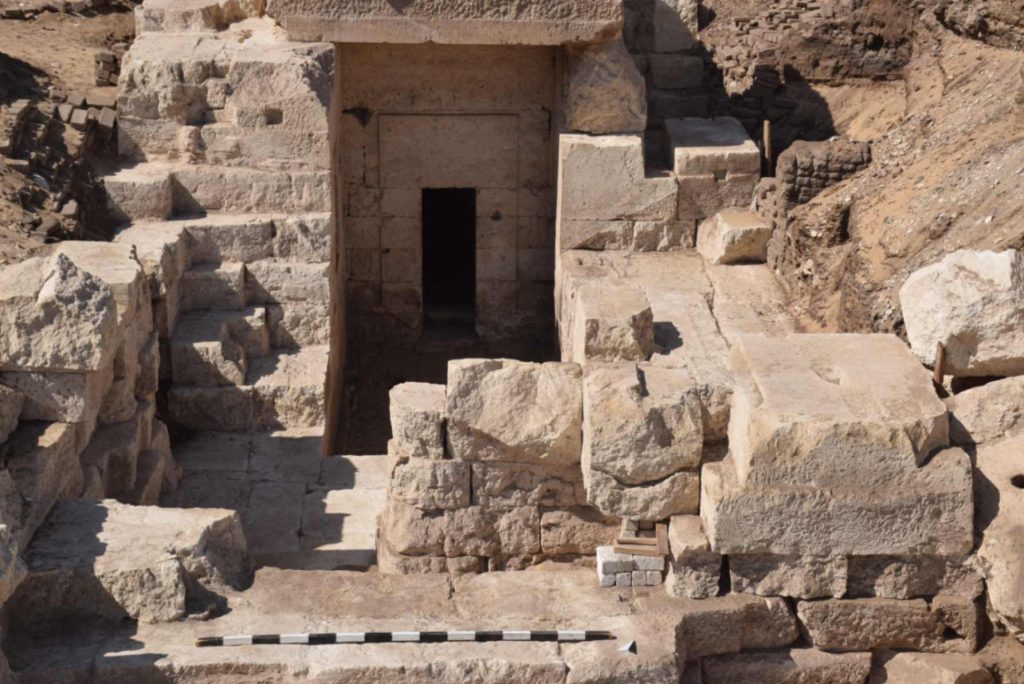 The north tower of the temple with the newly discovered chamber. Photo: Marcus Müller, Athribis Project
