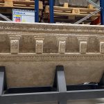 The console geison from an elaborate tomb constructed in Mainz during the reign of the Emperor Augustus, stored in the GDKE depository in Mainz (photo/©: Manuel Flecker)