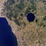 Roman harbour The Lake Bracciano in the Latium province of Italy. Public domain picture from NASA, Astronaut Photography of Earth ISS009-E-10949