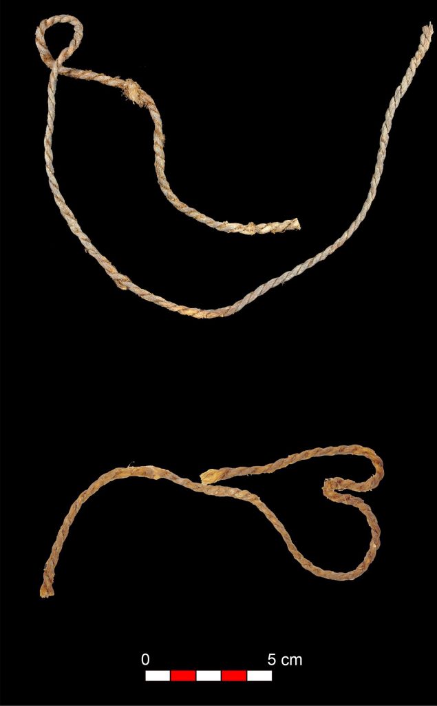 Fragments of sinew bowstrings from the Cave of Los Murciélagos in Albuñol, the oldest bowstrings found so far in Europe. © MUTERMUR Project