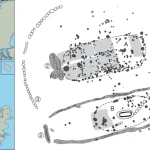 Frydenlund diet; diet Neolithic Scandinavia The location of Denmark in Europe (left above), the location of Frydenlund in Denmark (left below), and the main structures at Frydenlund: Funnel Beaker structures A and B that functioned as houses during phase a and as burial monuments during phase b. 1 = palisade (phase b), 2 = facade (phase b), 3 = Bronze Age burial mound that explains partial disturbance of structure B. Credits: Out, W.A., García-Granero, J.J., Andreasen, M.H. et al. 2024