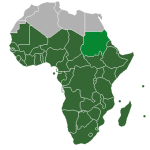 Sub-Saharan Africa in green, with Sudan in a lighter hue. Modified picture by Jcherlet, derivative work from the picture by Dbachmann, license: public domain