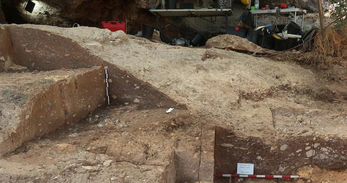Exposed section of archaeological sediments dated to to 110 thousand years ago at Tinshemet cave. Photo Credits: Yossi Zaidner