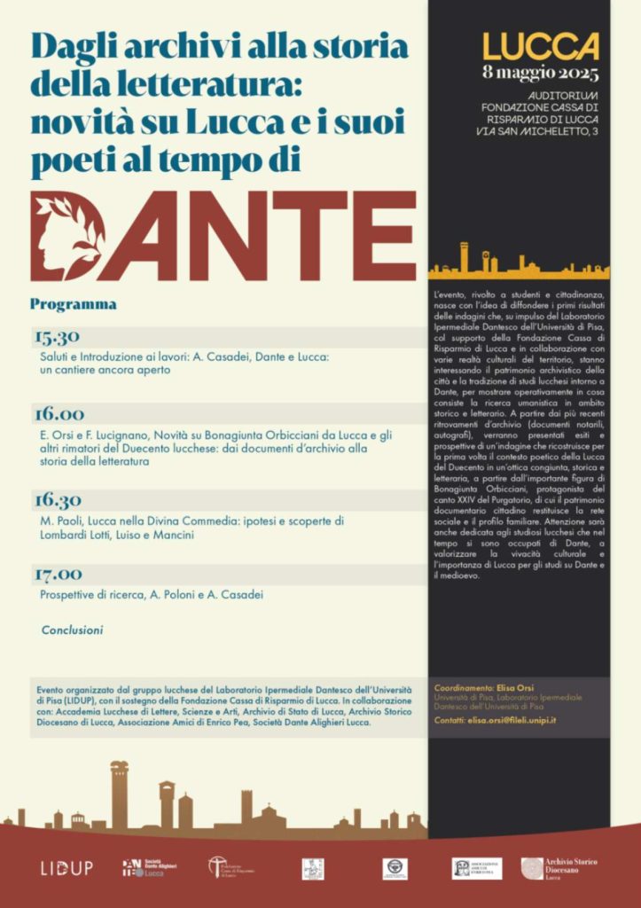 Dagli archivi alla storia della letteratura novità su Lucca e i suoi poeti al tempo di Dante Locandina 8 maggio 2025