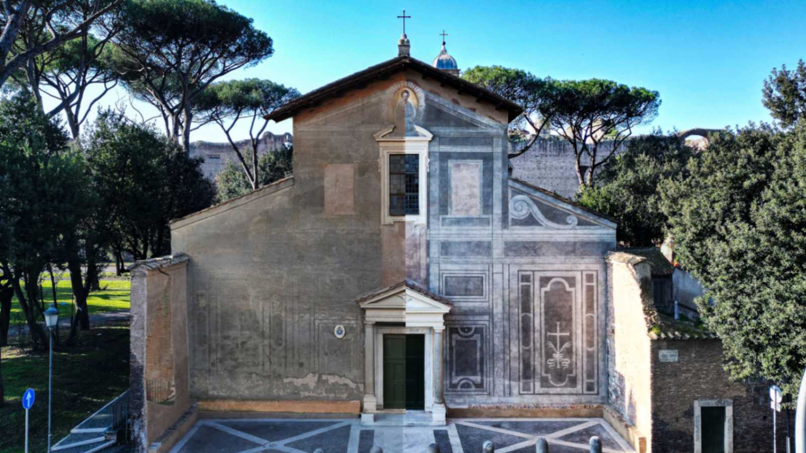 Chiesa dei Santi Nereo e Achilleo restauro della facciata Prima e dopo il restauro