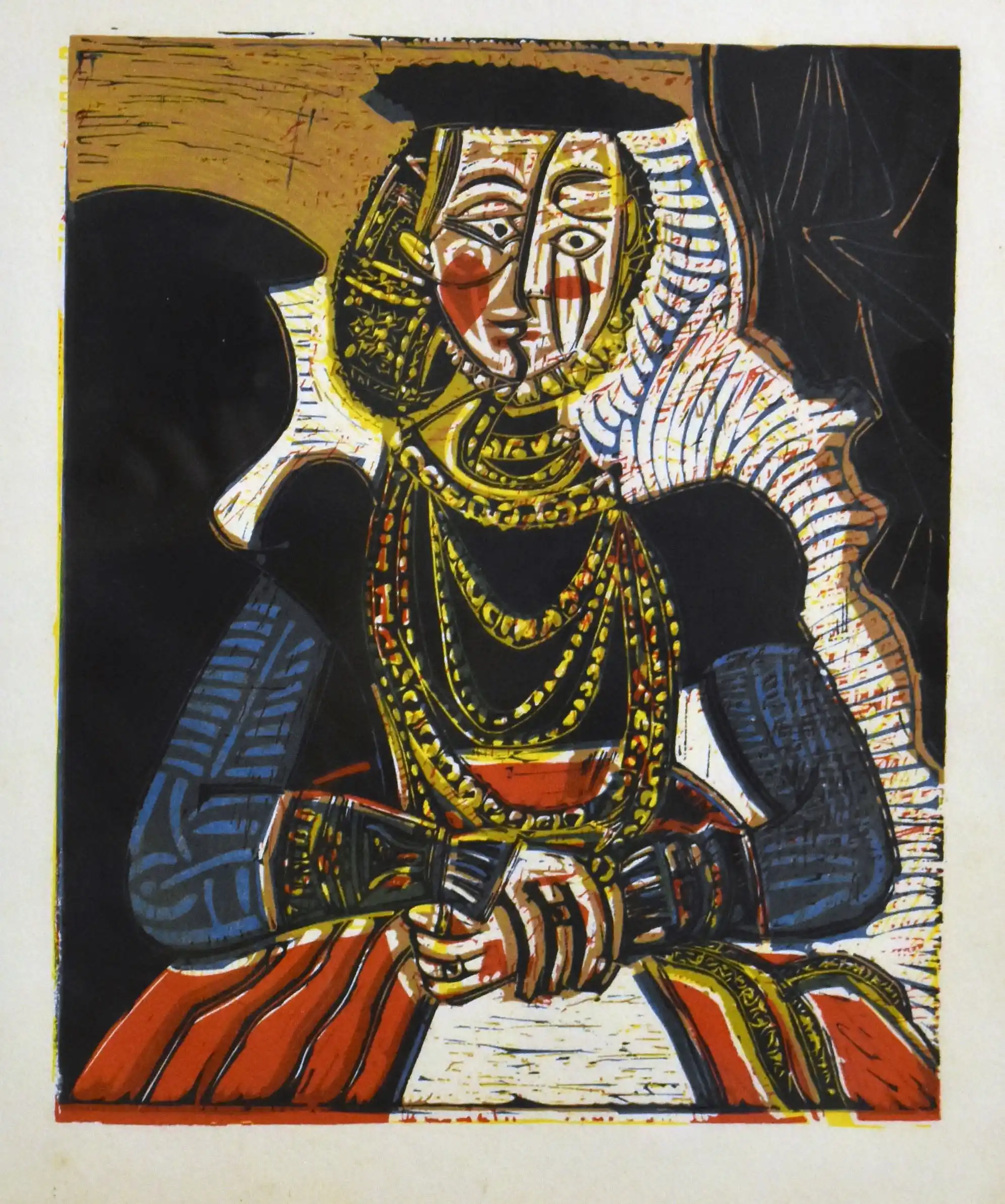 Pablo Picasso Retrato de una dama – Según Lucas Cranach el Joven 1962 Linoleografia a colori 27 × 32,5 cm Collezione Museu del Gravado á Estampa Dixital – Fundación Museo de Artes