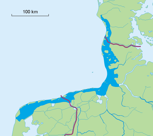 Map of the Wadden Sea (in a darker shade of blue). Picture by Aotearoa, CC BY-SA 3.0
