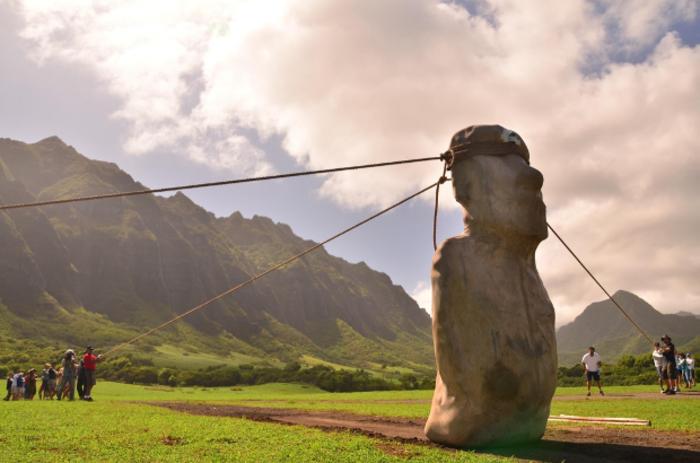 A research team including Binghamton University archaeologist Carl Lipo has confirmed via 3D modeling and field experiments that the ancient people of Rapa Nui "walked" the iconic moai statues. Photo Credits: Carl Lipo