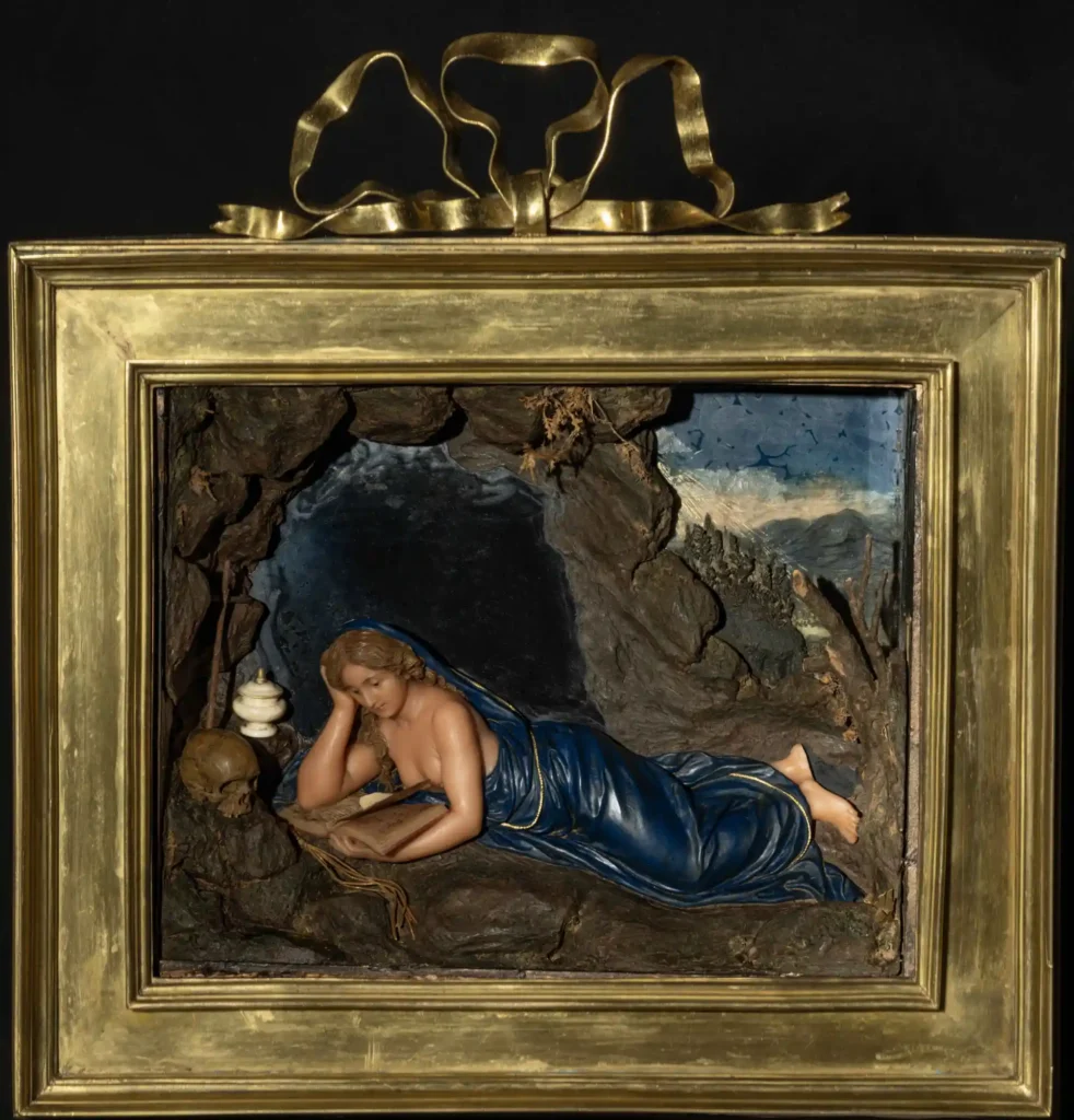 La mostra alle Gallerie degli Uffizi Cera una volta. Sculture dalle collezioni medicee, per far rivivere un ambito creativo perduto, dalla storia antichissima Ceroplasta attivo in Toscana, prima metà del XVII secolo Santa Maria Maddalena che legge 1610-1620 circa cera policroma su vetro dipinto, legno, fibre vegetali, carta, avorio 16, 2 x 20 cm Firenze, Gallerie degli Uffizi, Palazzo Pitti, Tesoro dei Granduchi