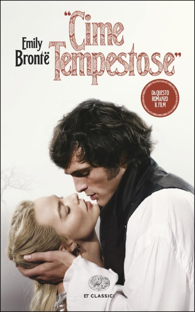 la copertina del romanzo Cime tempestose, di Emily Brönte, come pubblicato da Giulio Einaudi Editore con copertina che riprende il poster del film di Emerald Fennell, traduzione di Monica Pareschi e contributi di Virginia Woolf